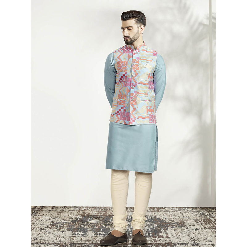 KISAH Men Multi-Color Kurta Jacket Churidar Set (Set of 3) (38)