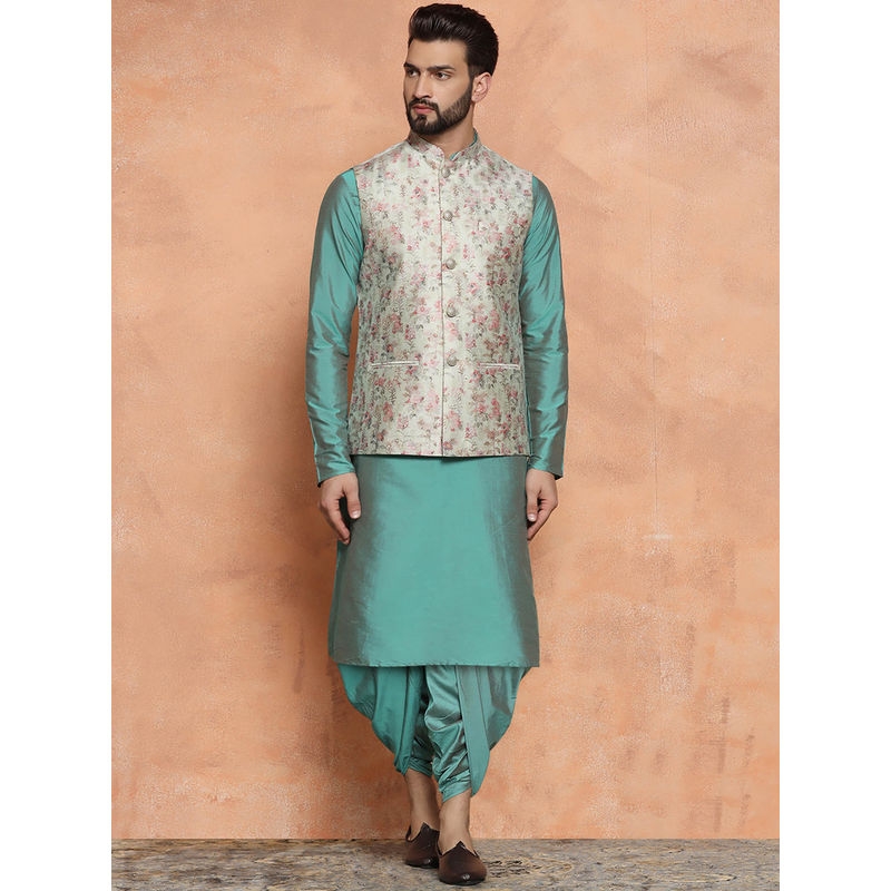 KISAH Men Multi-Color Kurta Jacket Dhoti Set (Set of 3) (38)