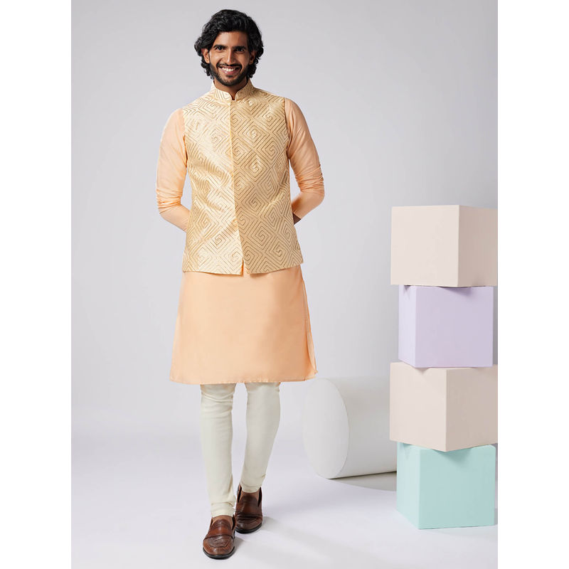 KISAH Men Nude Kurta Jacket Churidar Set (Set of 3) (38)