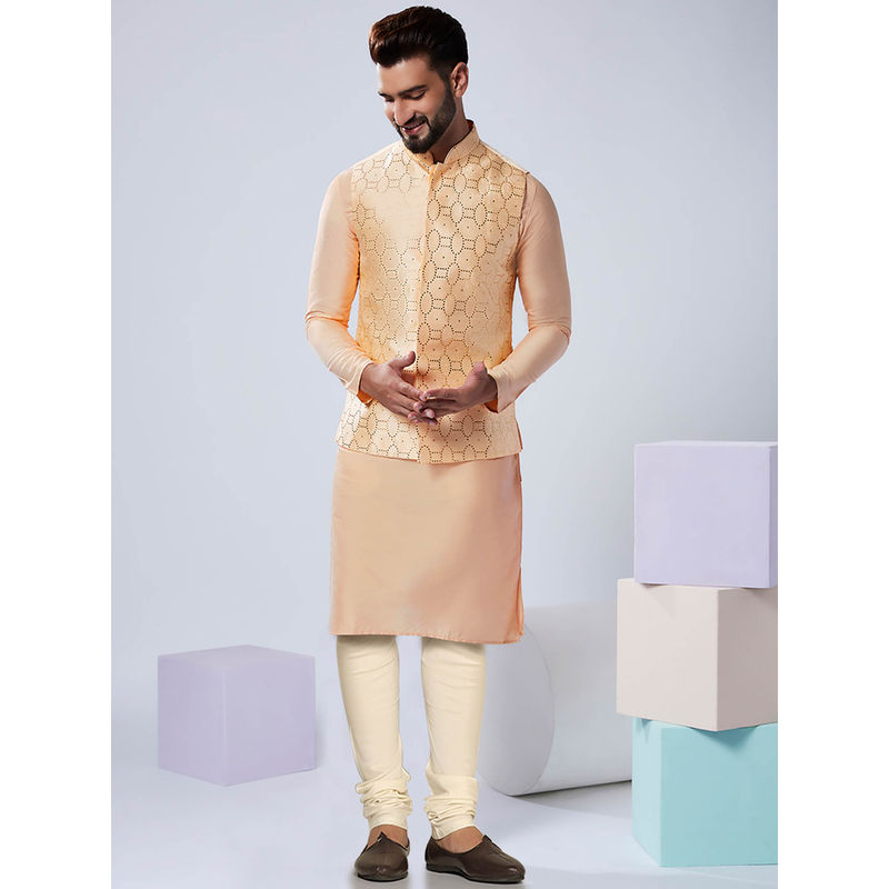 KISAH Men Nude Kurta Jacket Churidar Set (Set of 3) (40)