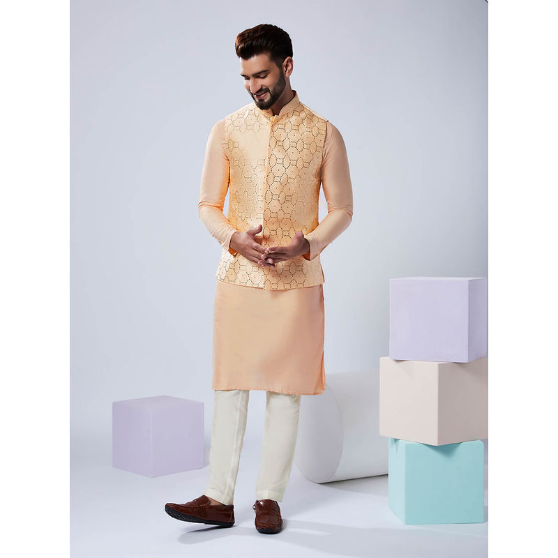 KISAH Men Nude Kurta Jacket Trouser Set (Set of 3) (38)