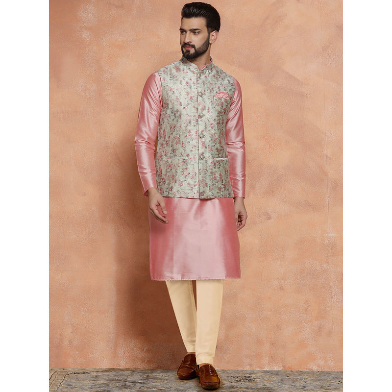 KISAH Men Multi-Color Kurta Jacket Trouser Set (Set of 3) (38)