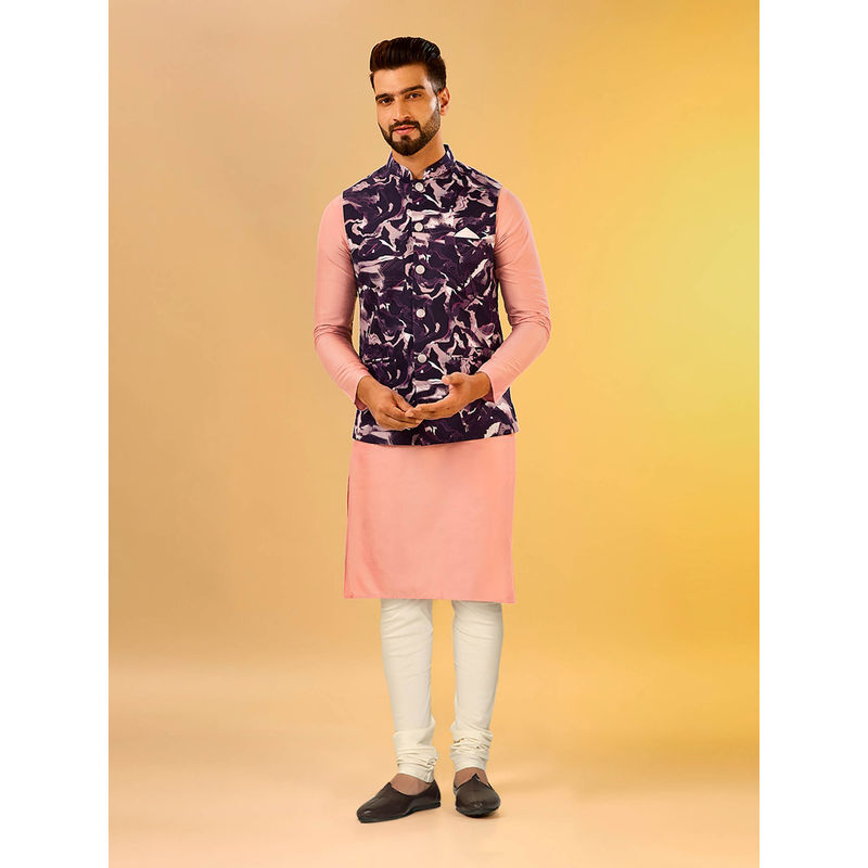 KISAH Men Burgundy Kurta Jacket Churidar Set (Set of 3) (38)