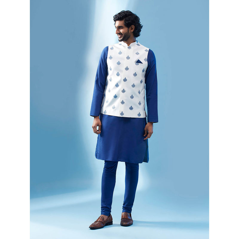 KISAH Men White Kurta Jacket Churidar Set (Set of 3) (38)
