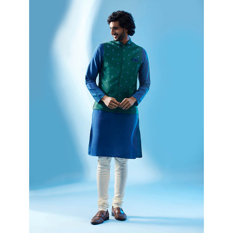 KISAH Men Green Kurta Jacket Churidar Set (Set of 3) (38)
