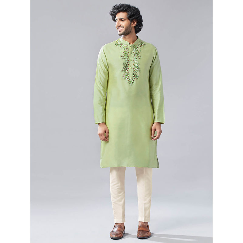 KISAH Men Green Kurta Trousers (Set of 2) (38)