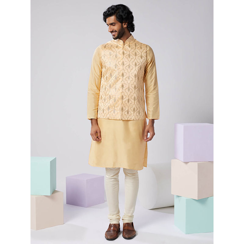 KISAH Men Nude Kurta Jacket Churidar Set (Set of 3) (38)