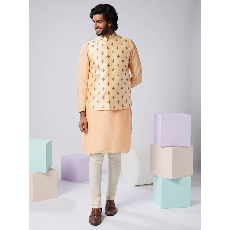 KISAH Men Nude Kurta Jacket Churidar Set (Set of 3) (38)