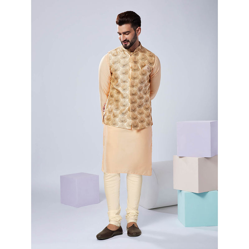 KISAH Men Nude Kurta Jacket Churidar Set (Set of 3) (38)