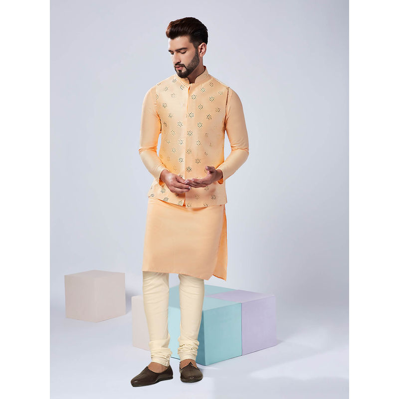 KISAH Men Nude Kurta Jacket Churidar Set (Set of 3) (40)