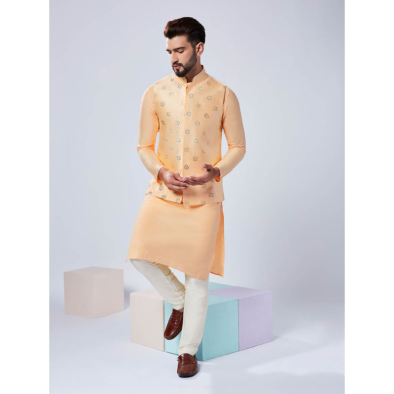 KISAH Men Nude Kurta Jacket Trouser Set (Set of 3) (38)