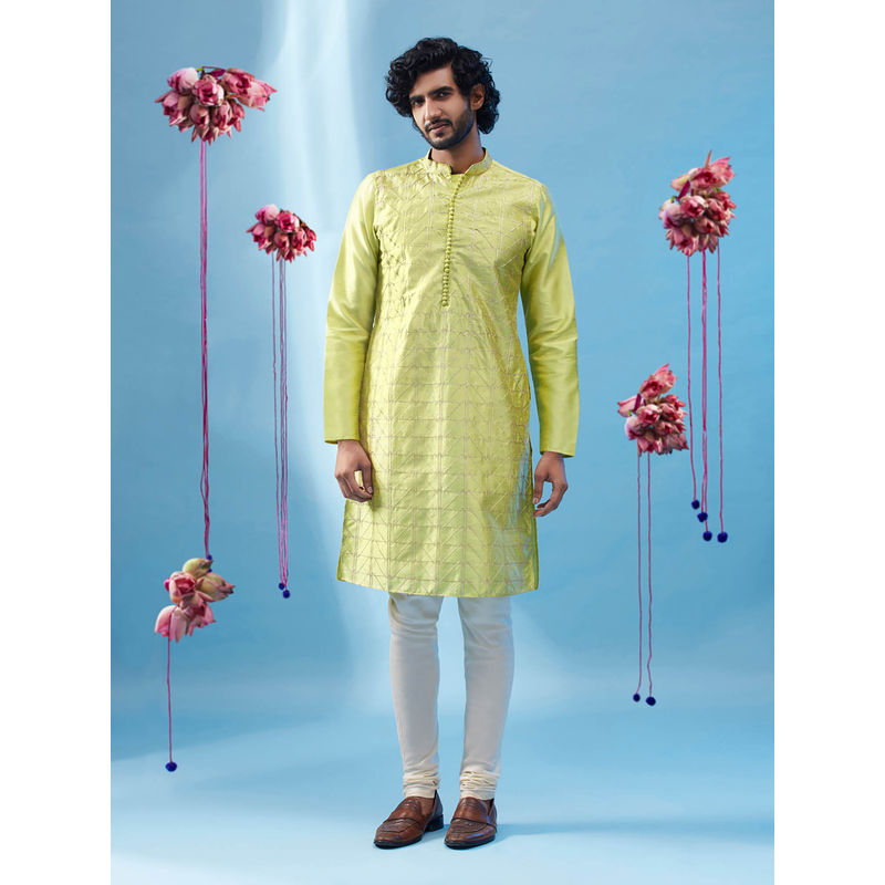 KISAH Men Green Kurta Churidar (Set of 2) (38)