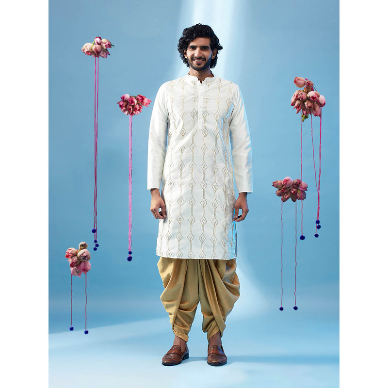 KISAH Men White Kurta Dhoti (Set of 2) (38)