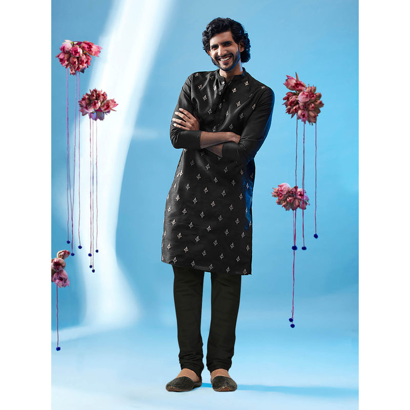 KISAH Men Black Kurta Churidar (Set of 2) (38)