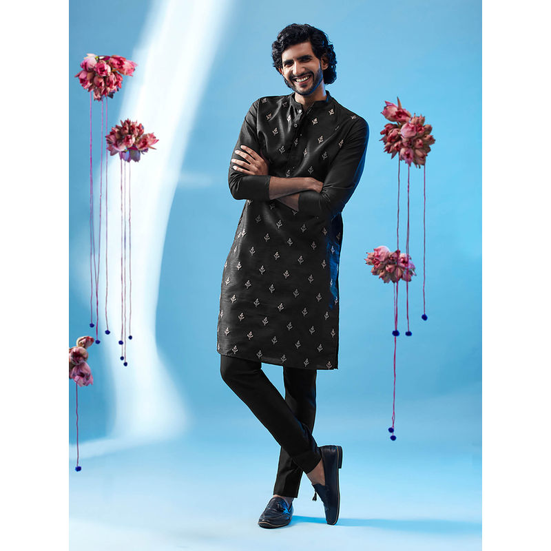 KISAH Men Black Kurta Trousers (Set of 2) (38)