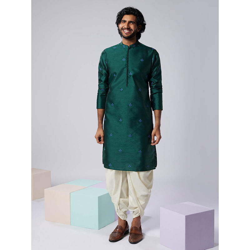 KISAH Men Green Kurta Dhoti (Set of 2) (38)