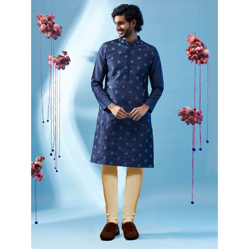 KISAH Men Blue Kurta Churidar (Set of 2) (38)