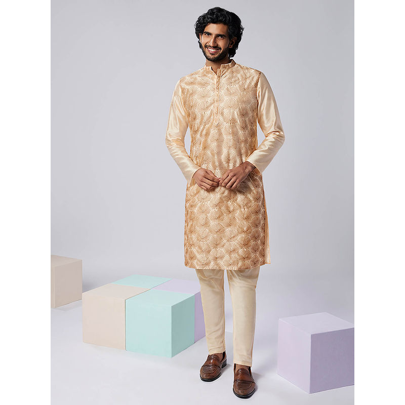 KISAH Men Nude Kurta Trousers (Set of 2) (42)