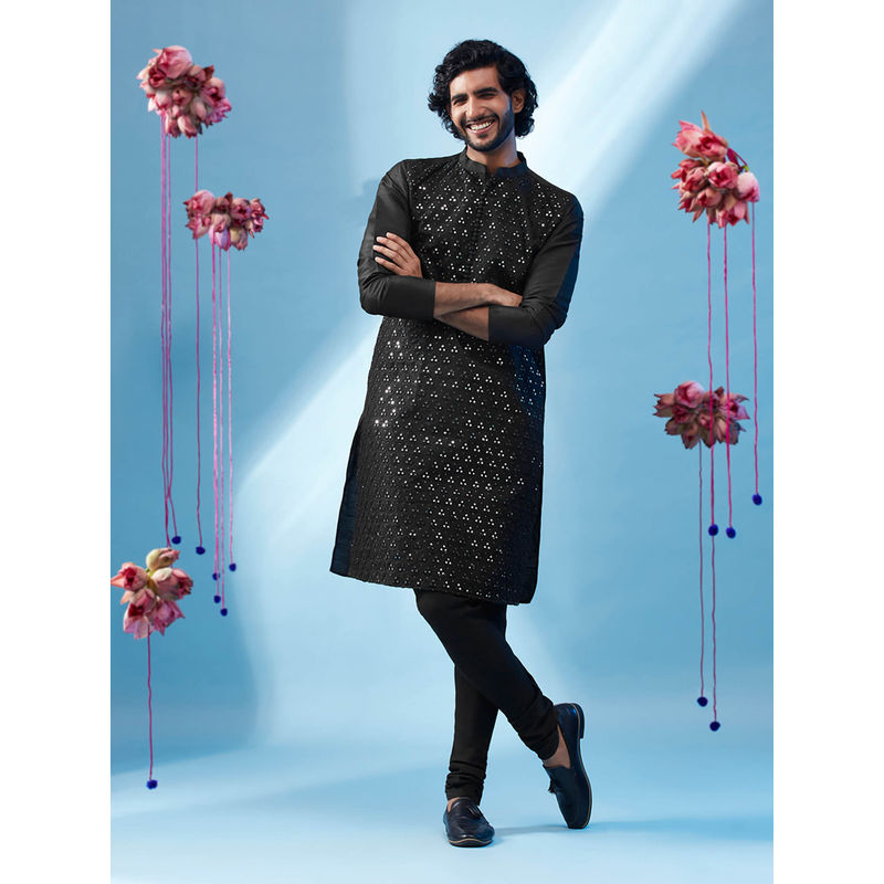 KISAH Men Black Kurta Churidar (Set of 2) (38)