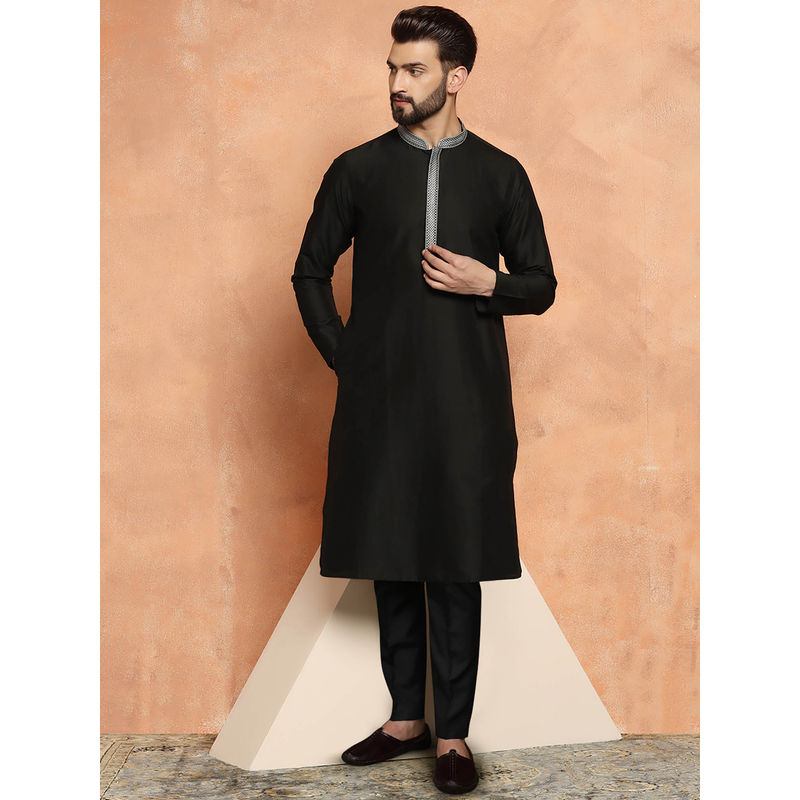 KISAH Men Black Kurta Trousers (Set of 2) (40)