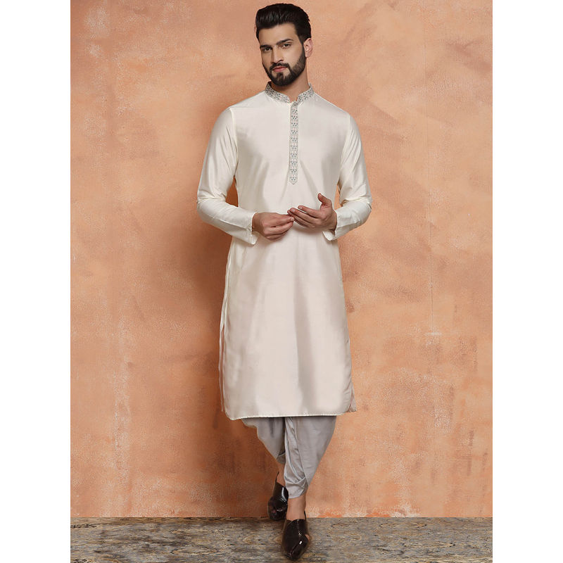 KISAH Men White Kurta Dhoti (Set of 2) (38)