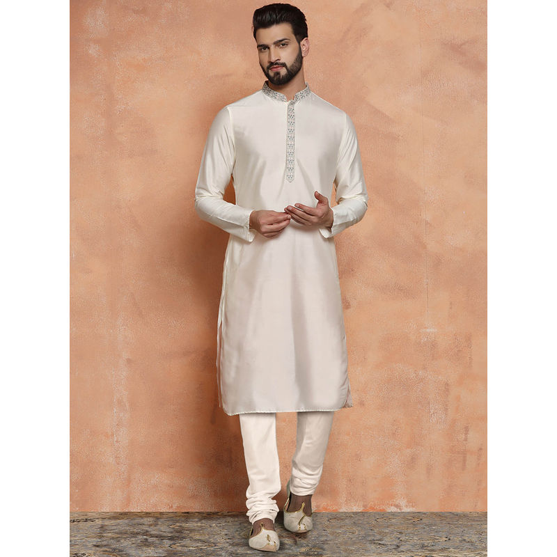 KISAH Men White Kurta Churidar (Set of 2) (38)