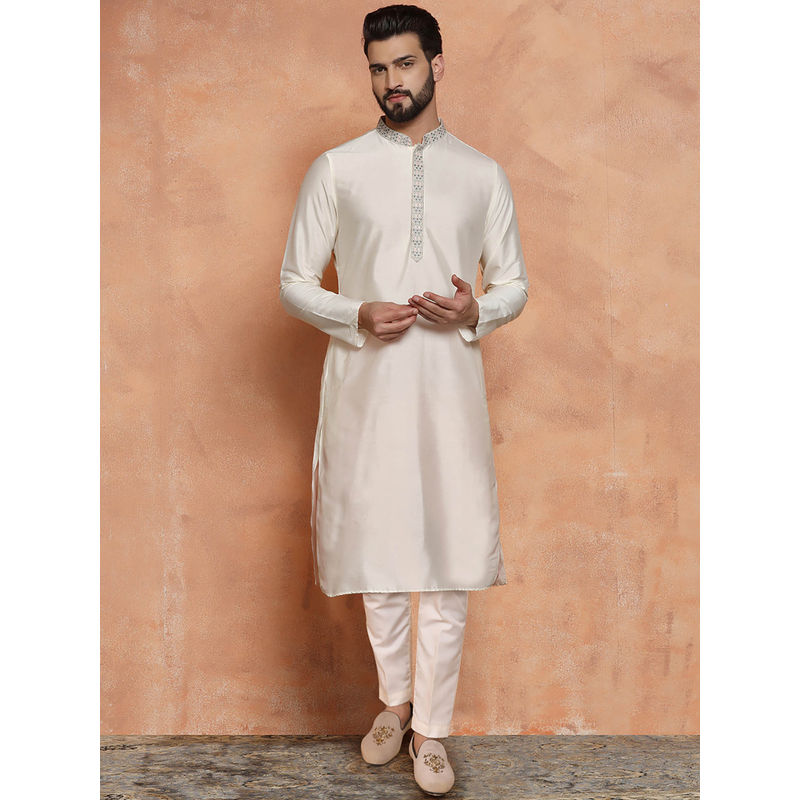 KISAH Men White Kurta Trousers (Set of 2) (44)