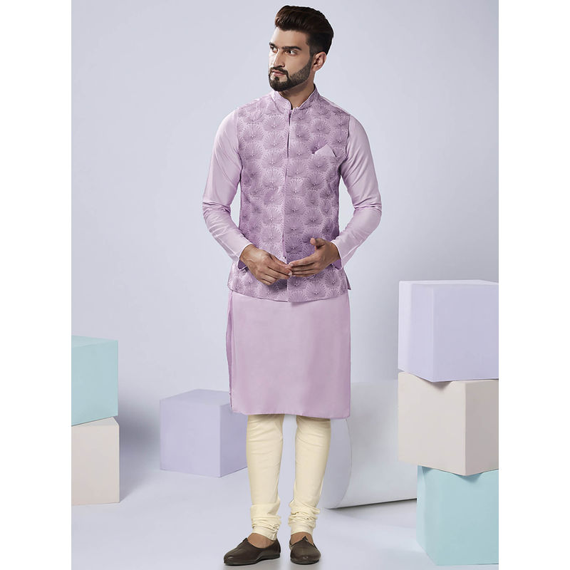 KISAH Men Lavender Kurta Jacket Churidar Set (Set of 3) (38)
