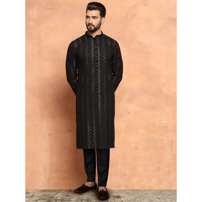 KISAH Men Black Kurta Trousers (Set of 2) (38)