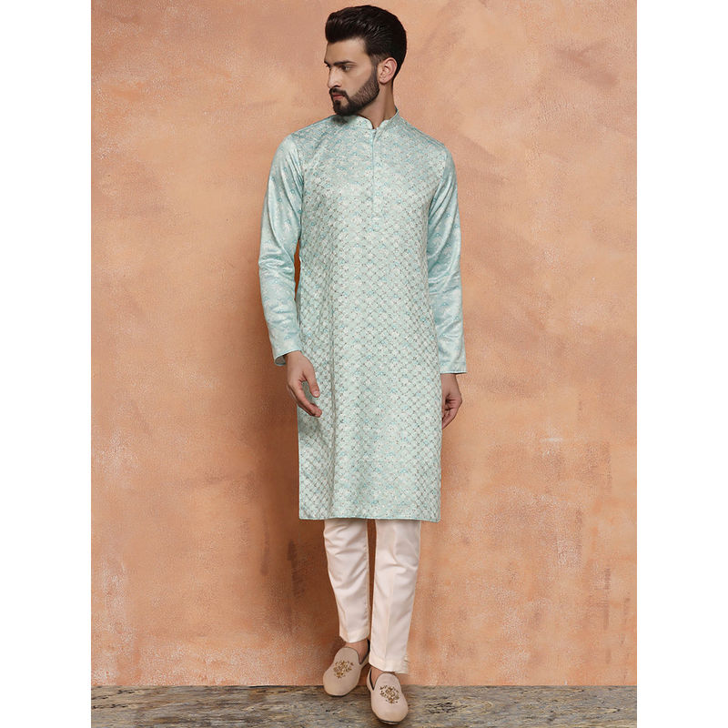 KISAH Men Green Kurta Trousers (Set of 2) (42)