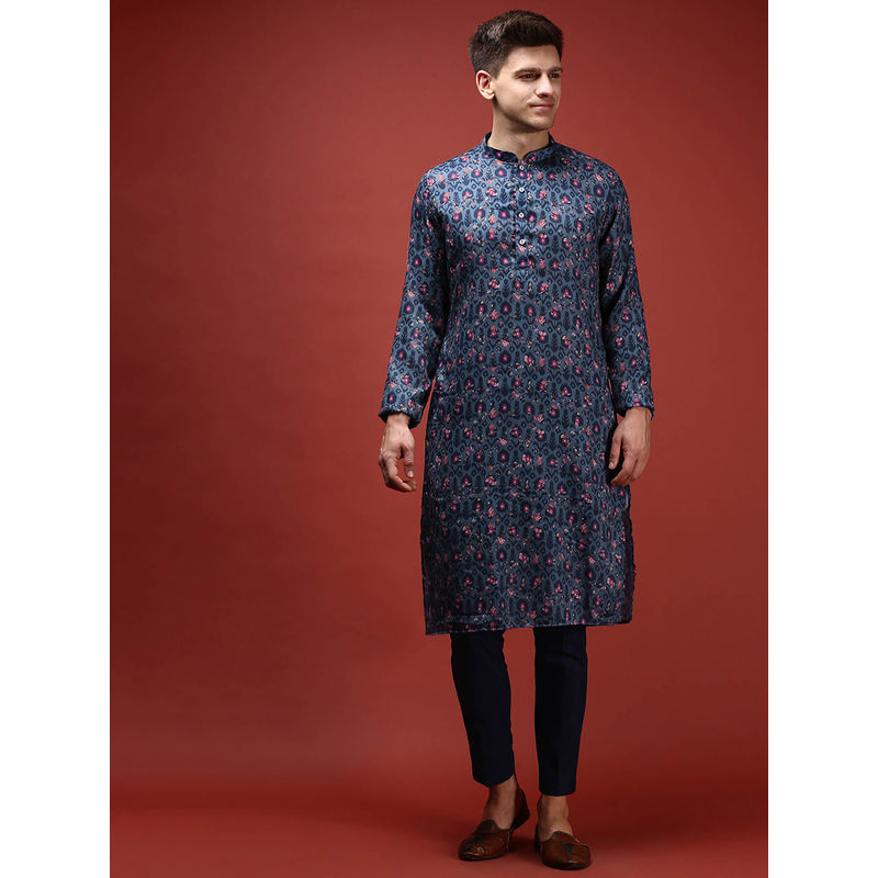 KISAH Men Blue Kurta Trousers (Set of 2) (38)
