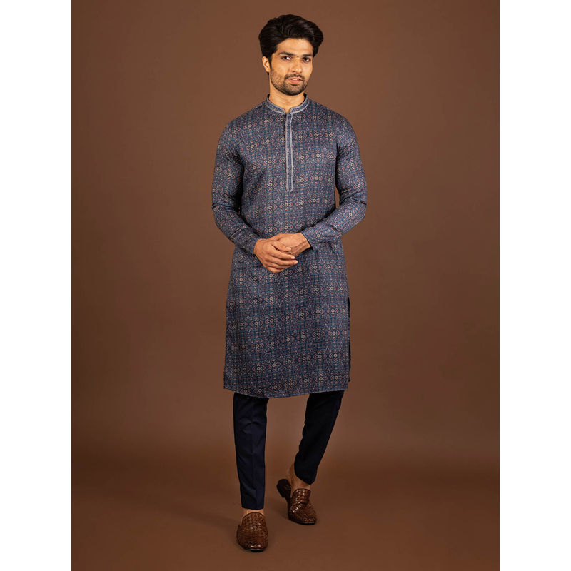 KISAH Men Blue Kurta Trousers (Set of 2) (40)