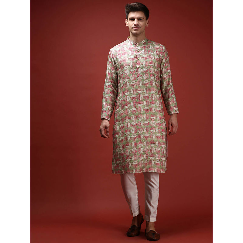 KISAH Men Green Kurta Trousers (Set of 2) (38)