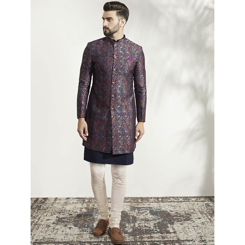 KISAH Men Multi-Color Kurta Sherwani Churidar Set (Set of 3) (42)