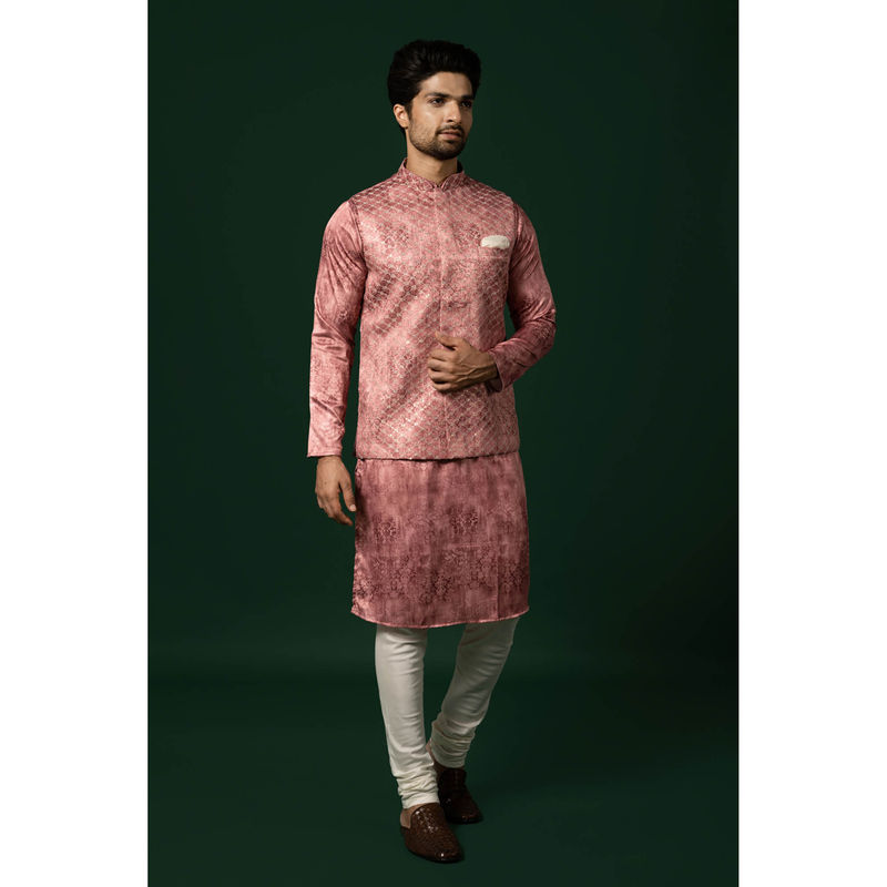 KISAH Men Pink Kurta Jacket Churidar Set (Set of 3) (40)
