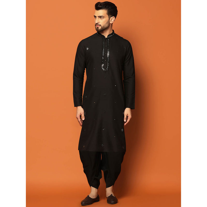 KISAH Men Black Kurta Dhoti (Set of 2) (44)