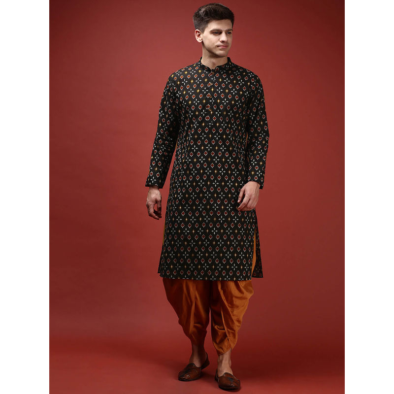 KISAH Men Black Kurta Dhoti (Set of 2) (38)