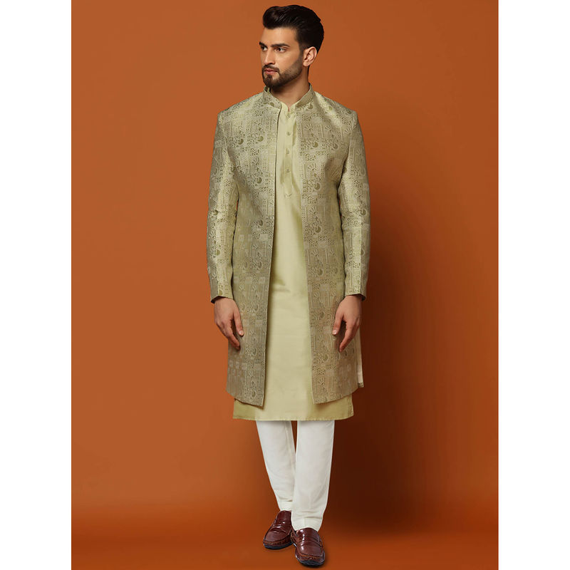 KISAH Men Green Kurta Sherwani Trouser (Set of 3) (44)