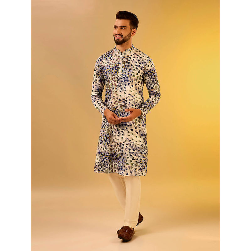 KISAH Men White Kurta Trousers (Set of 2) (38)