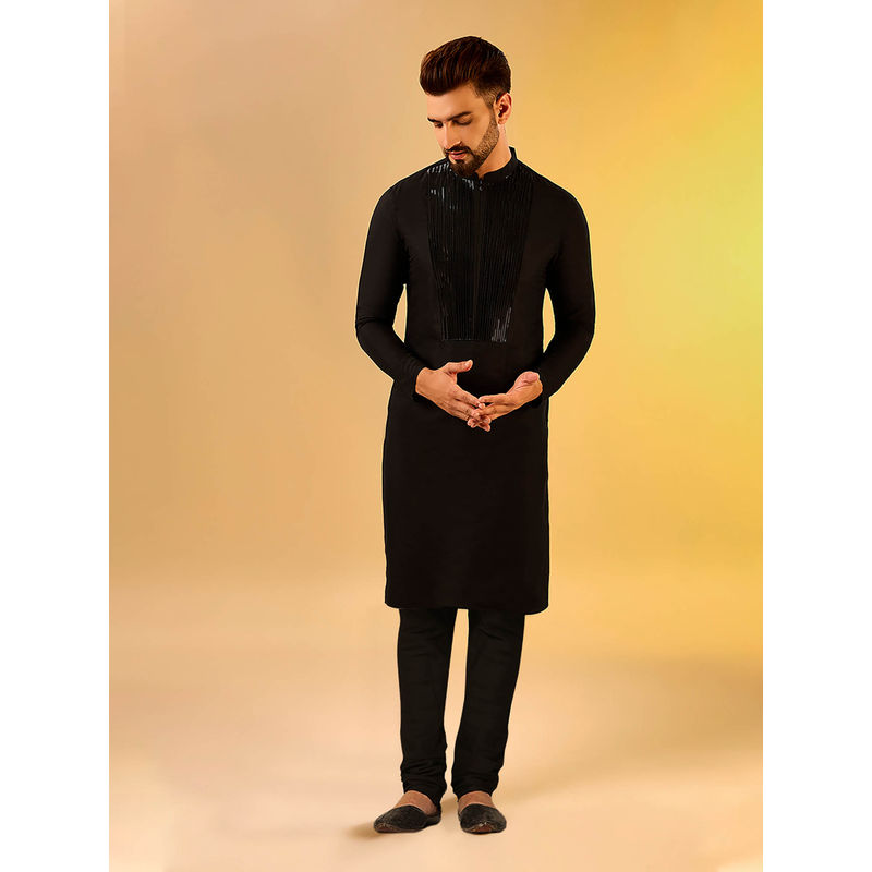KISAH Men Black Kurta Churidar (Set of 2) (38)