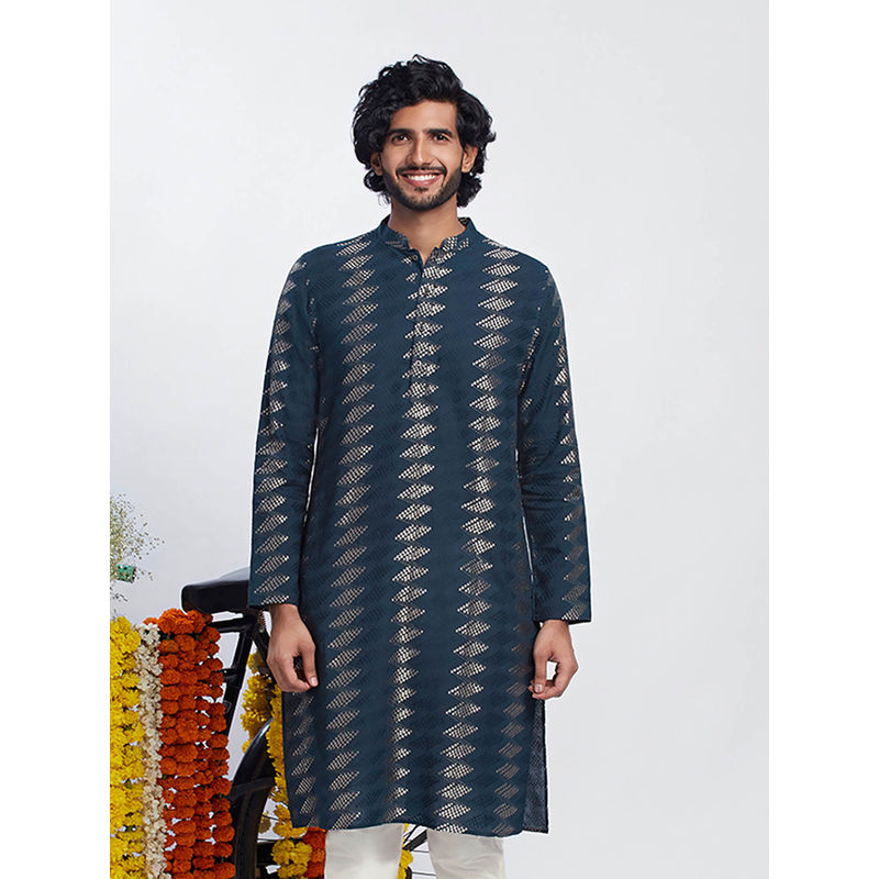 KISAH Men Navy Blue Kurta (38)