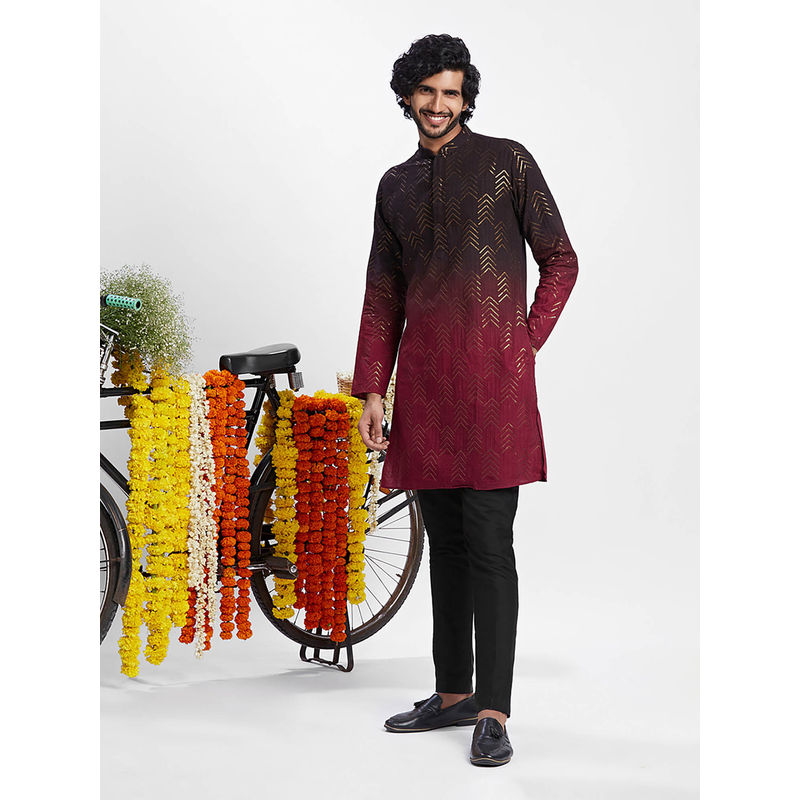 KISAH Men Black Kurta Trousers (Set of 2) (42)