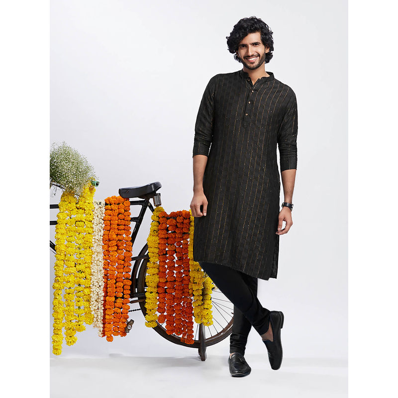 KISAH Men Black Kurta Churidar (Set of 2) (38)