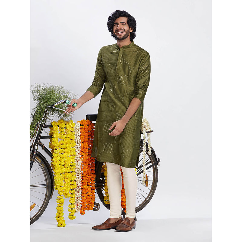 KISAH Men Olive Kurta Churidar (Set of 2) (38)