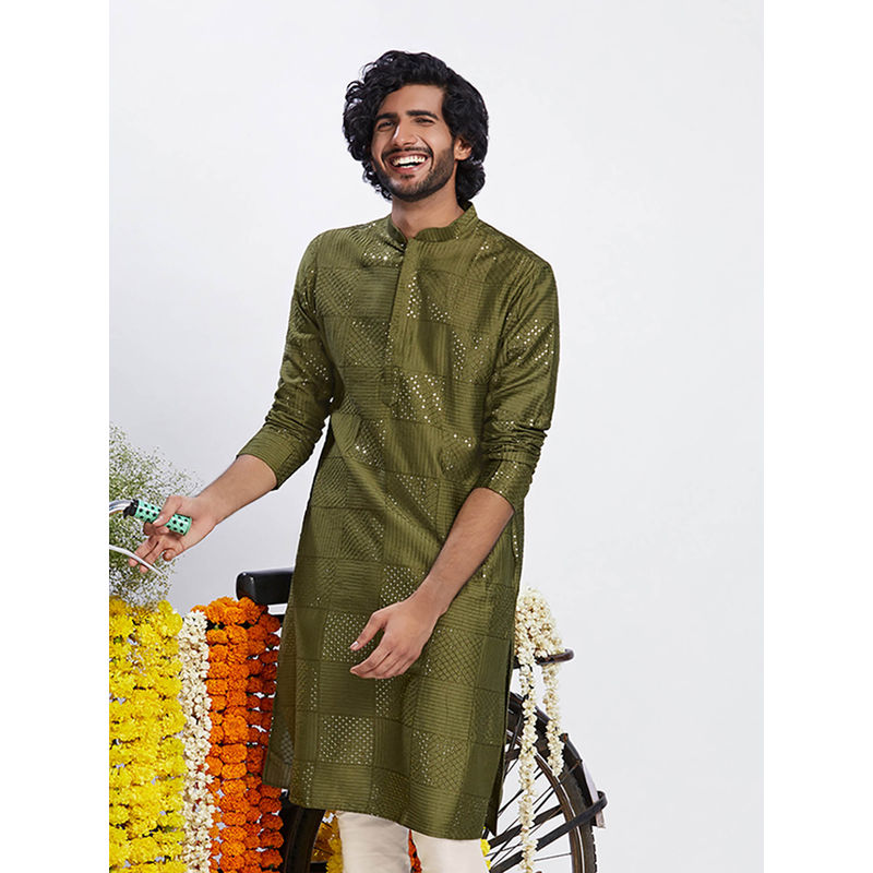 KISAH Men Olive Kurta (40)