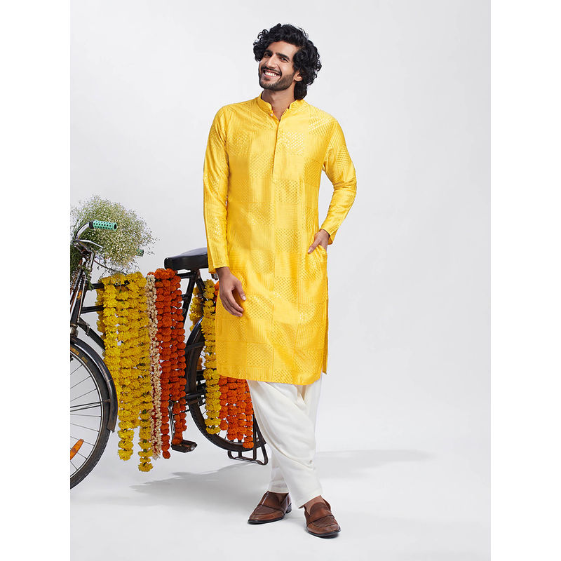 KISAH Men Yellow Kurta Patiala (Set of 2) (42)