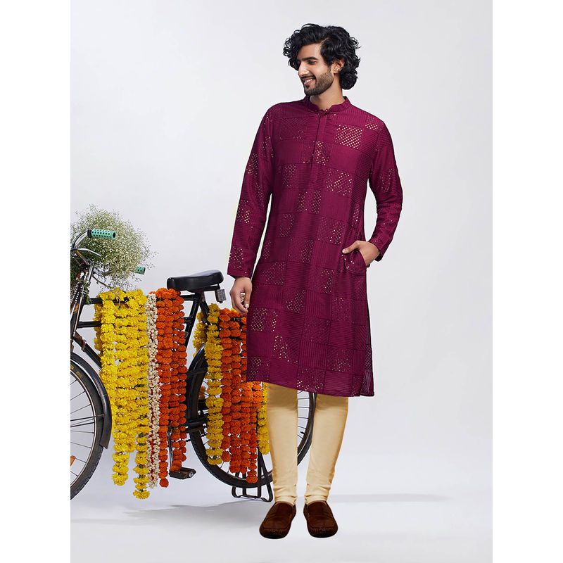 KISAH Men Purple Kurta Churidar (Set of 2) (38)