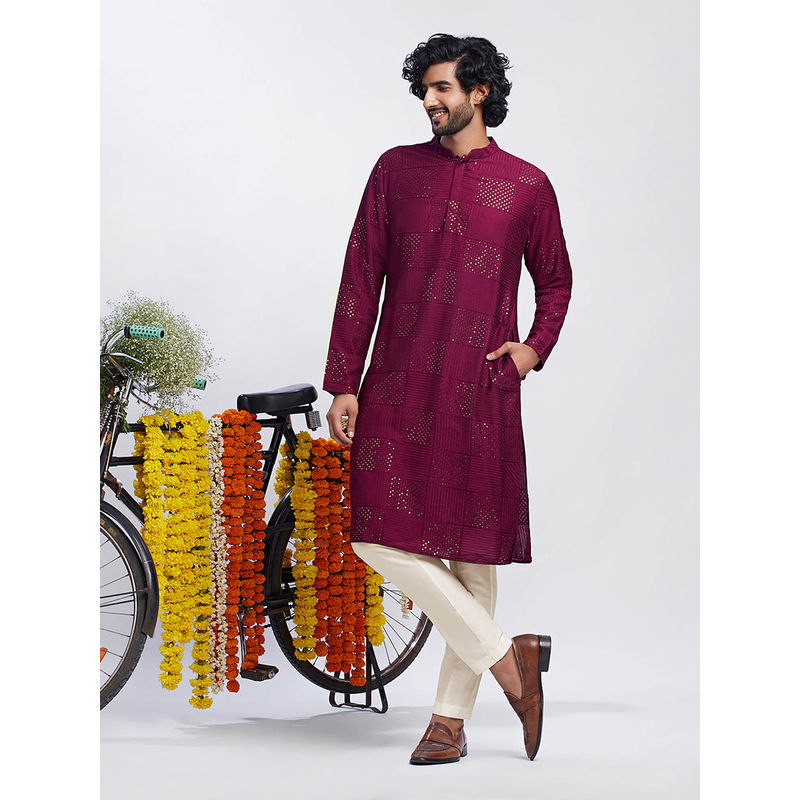 KISAH Men Purple Kurta Trousers (Set of 2) (40)