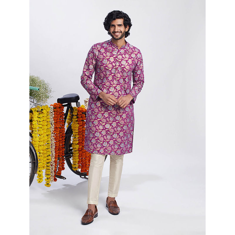 KISAH Men Pink Kurta Trousers (Set of 2) (38)