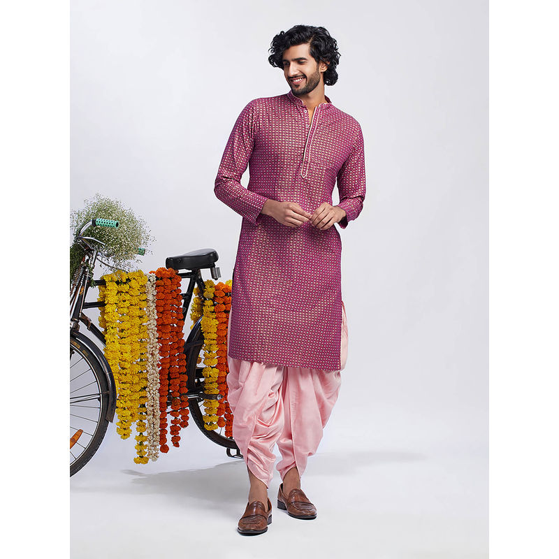 KISAH Men Pink Kurta Dhoti (Set of 2) (38)
